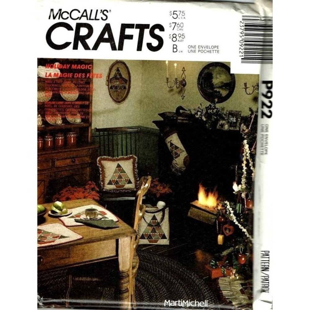 McCalls Sewing Pattern P922 3812 Marti Michell Tree Skirt Stocking Tote Bag
